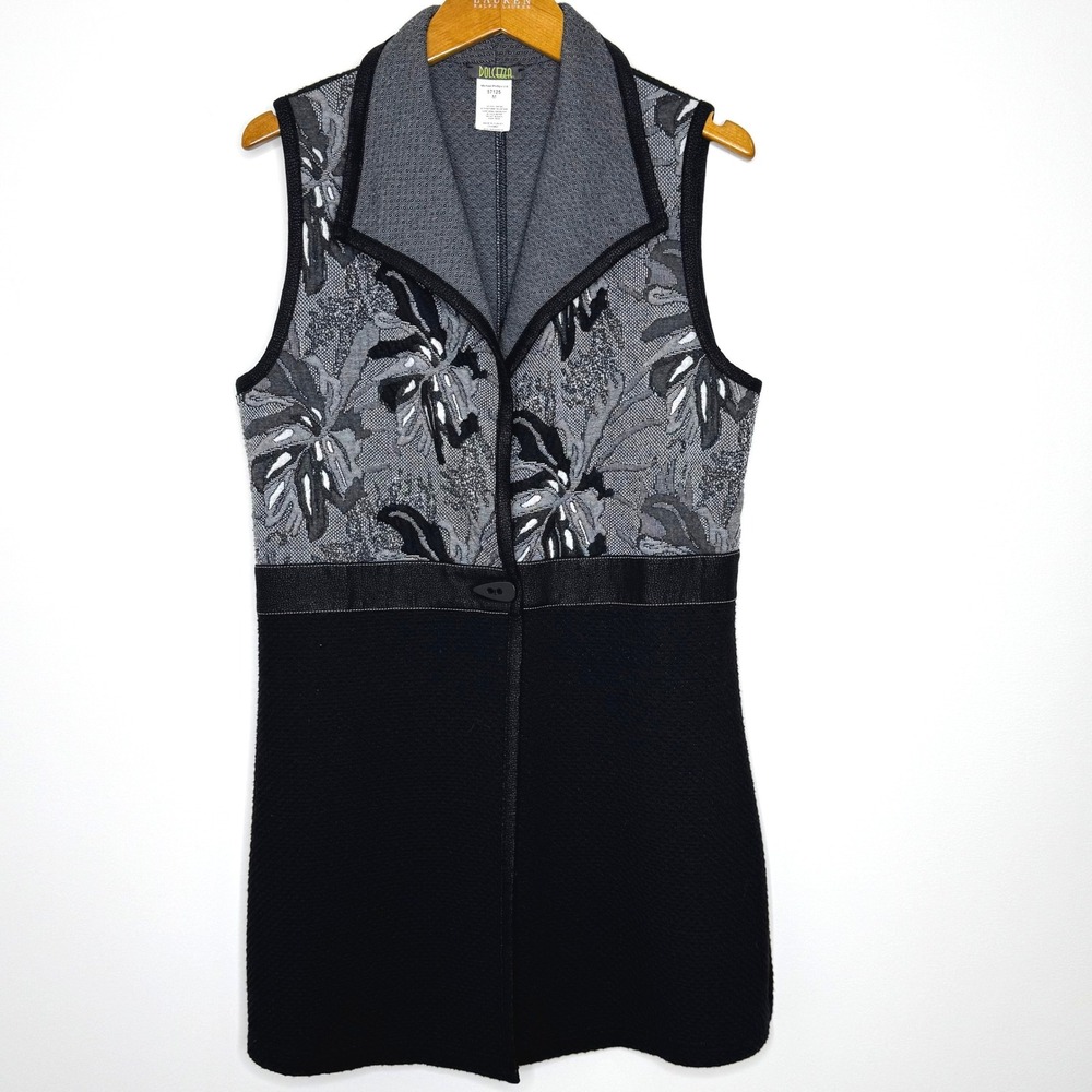 Dolcezza Cardigan/Duster Black Sleeveless One Button Front ‎ Medium